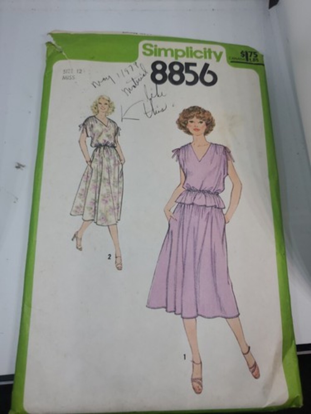 8856 Vintage Simplicity Sewing Pattern Misses Dress Size 12